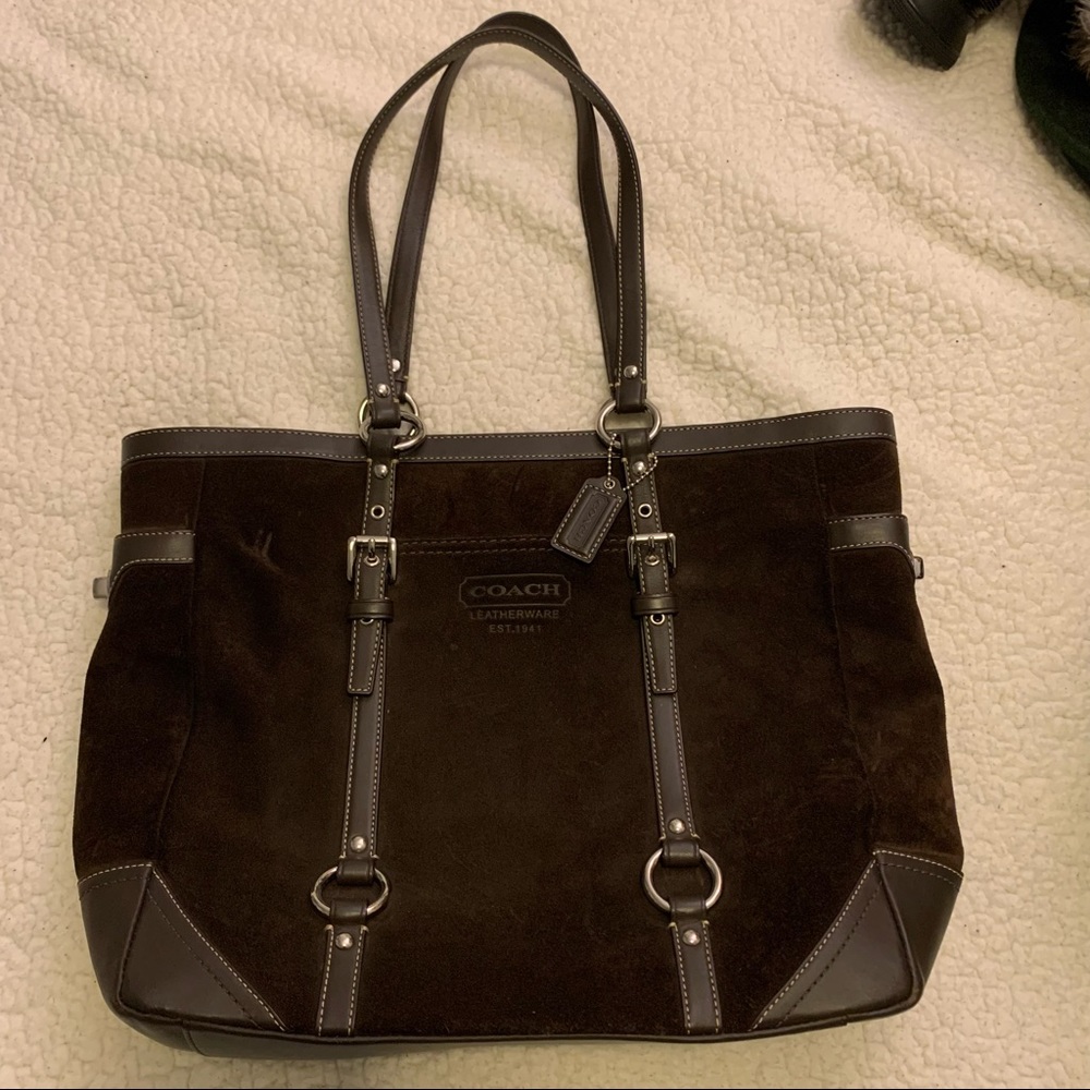 Coach brown suede large tote